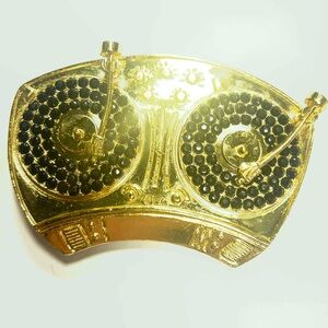 Turntable Rhinestone Record Player Black Gold Mens Fashion Belt Buckle